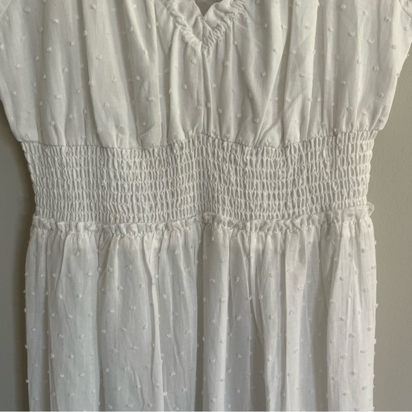 Betsey Johnson White Maxi Dress SZ M Swiss Dot Smocked Waist Boho Ruffle Cottage - Picture 6 of 11